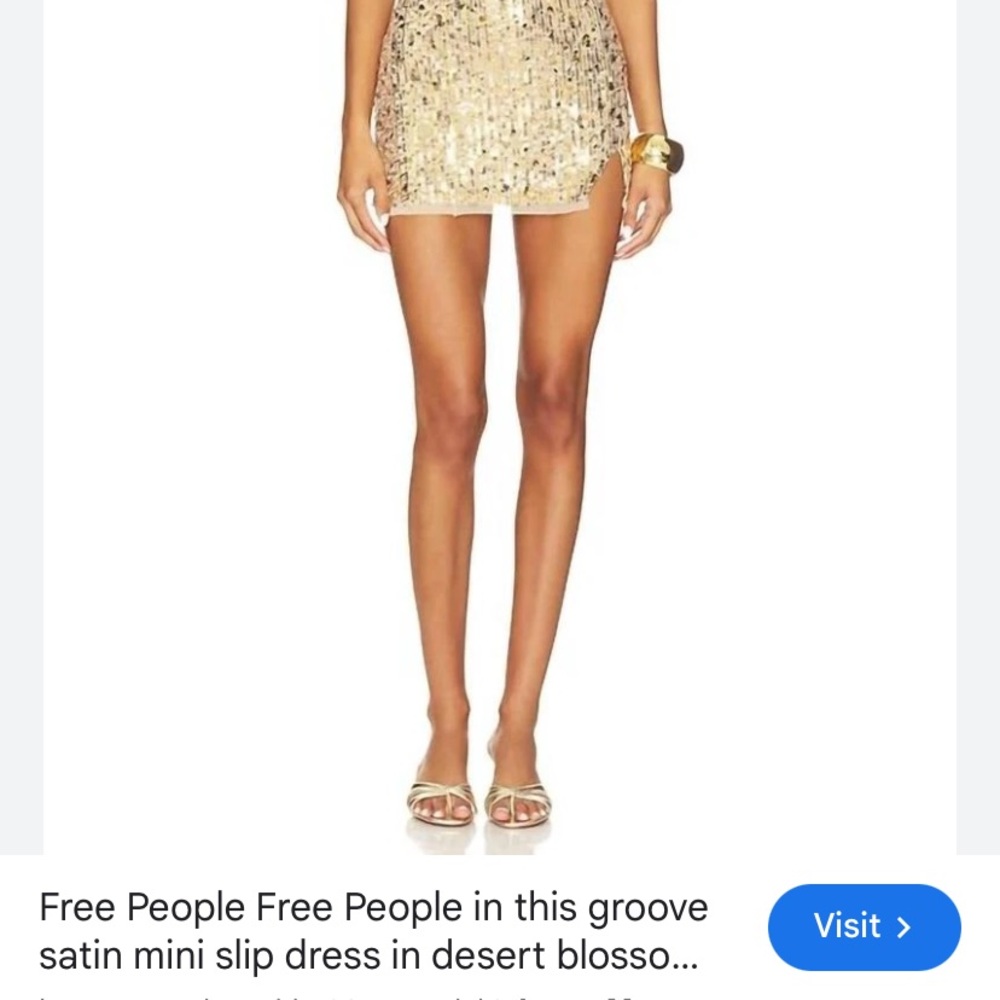 NWOT Free People Midnight Kiss mini slip dress gold sequins size Medium - Picture 2 of 12